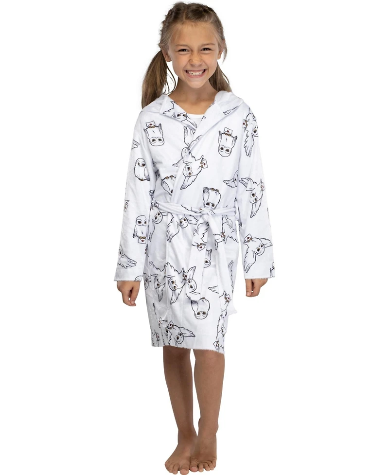 Harry Potter Girls Hedwig Owl All-Over Print Robe Soft Coverup Fleece Bathrobe