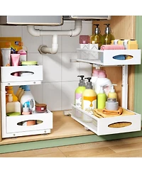 Kitstorack 4 Pack 2 Tier Pull out Under Sink Organizer White