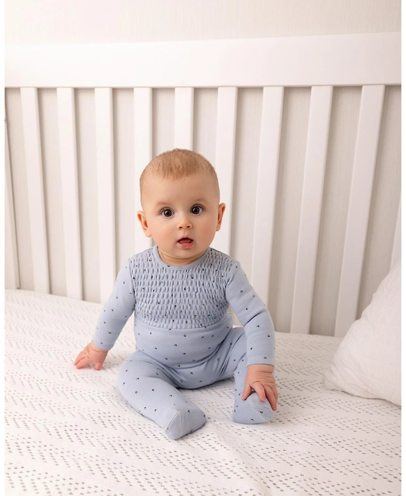 MeMoi Baby and Toddler Boys "Blueberries" Smocked 100% Cotton Footie