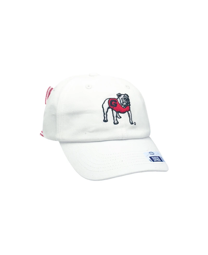 Bits & Bows Officially Licensed Georgia Bulldogs Girls' Bow Baseball Hat White