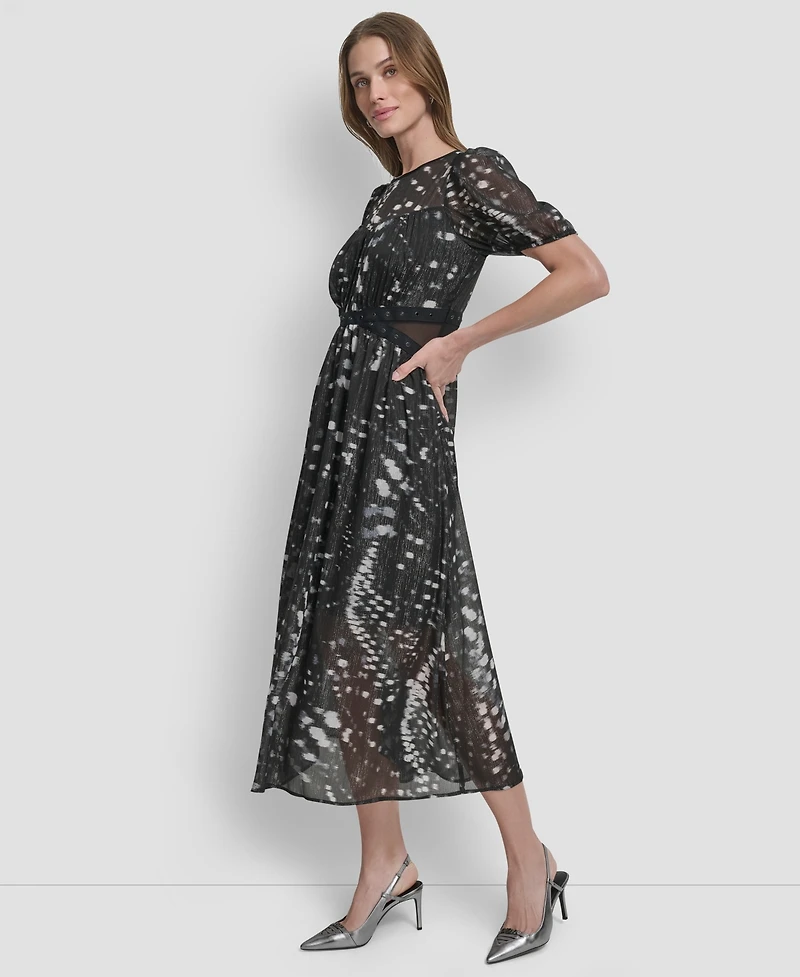 Dkny Women's Crinkle Detail Fit and Flare Midi Dress