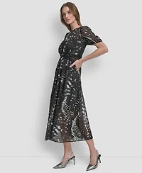Dkny Women's Crinkle Detail Fit and Flare Midi Dress