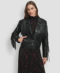 Dkny Women's Fringe Detail Crop Collared Jacket