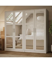 Palace Imports 100% Solid Wood Urban 4-Door Wardrobe with Mirrored Doors