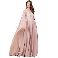 Lara Chiffon A - line Long Gown with Cape Sleeves
