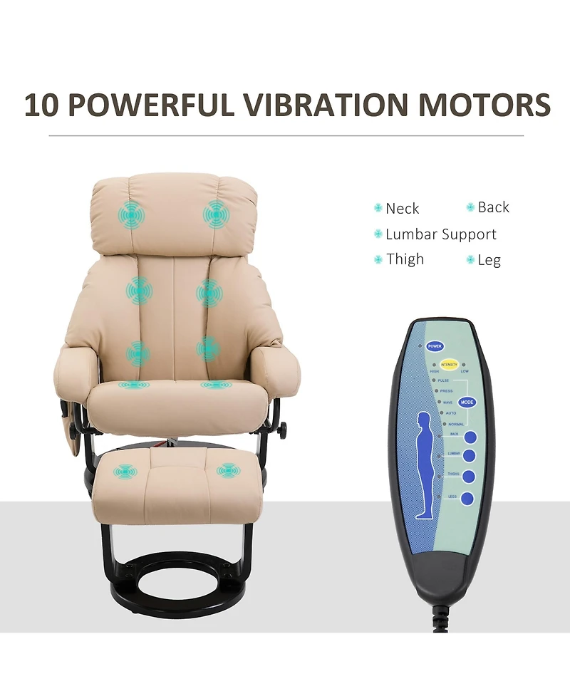 Homcom Massage Recliner Chair, Footrest, 360 Swivel Lounger w/ Ottoman,