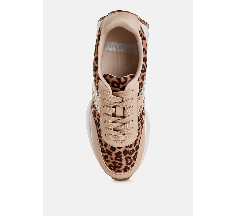 Lepark Real Leather Leopard Print Sneakers Women