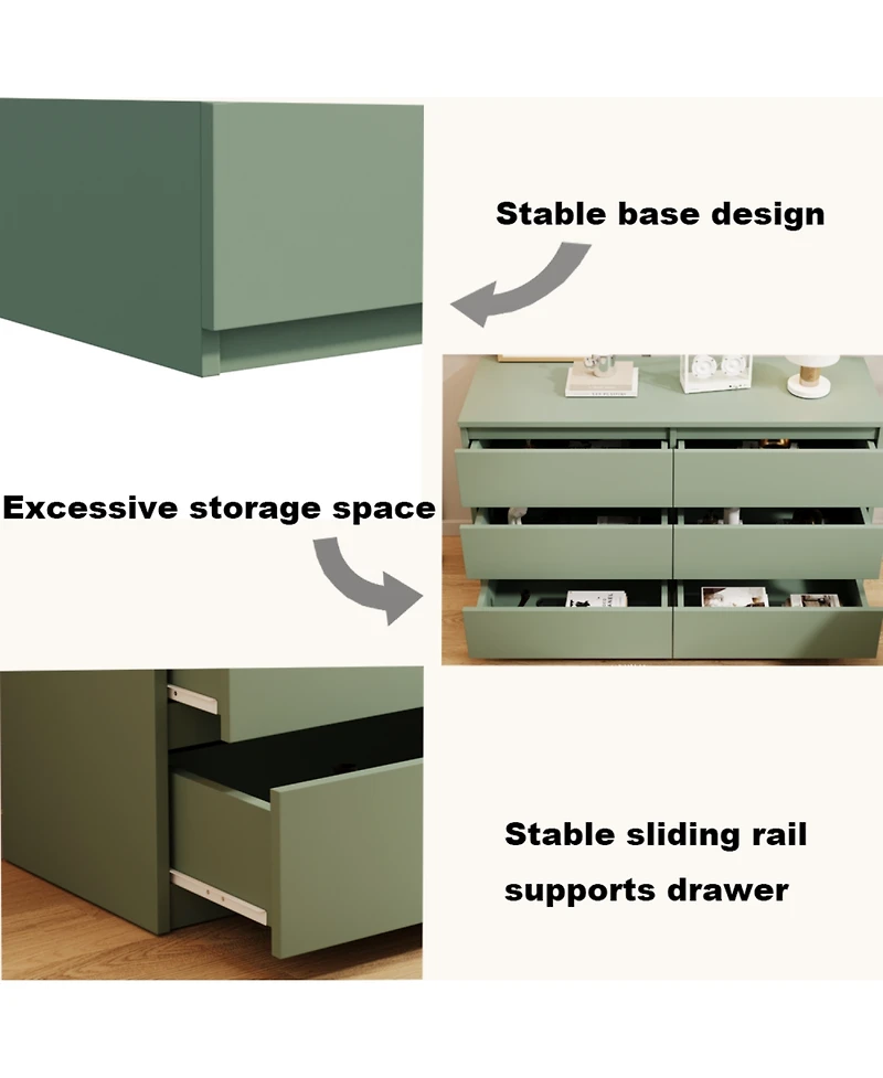Streamdale green Large 6 drawers chest of drawer dressers table