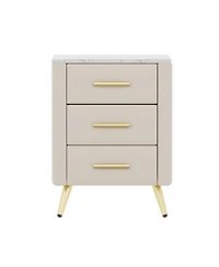 Streamdale Furniture Upholstered Nightstand - 3 Drawers, Metal Legs & Marbling Top