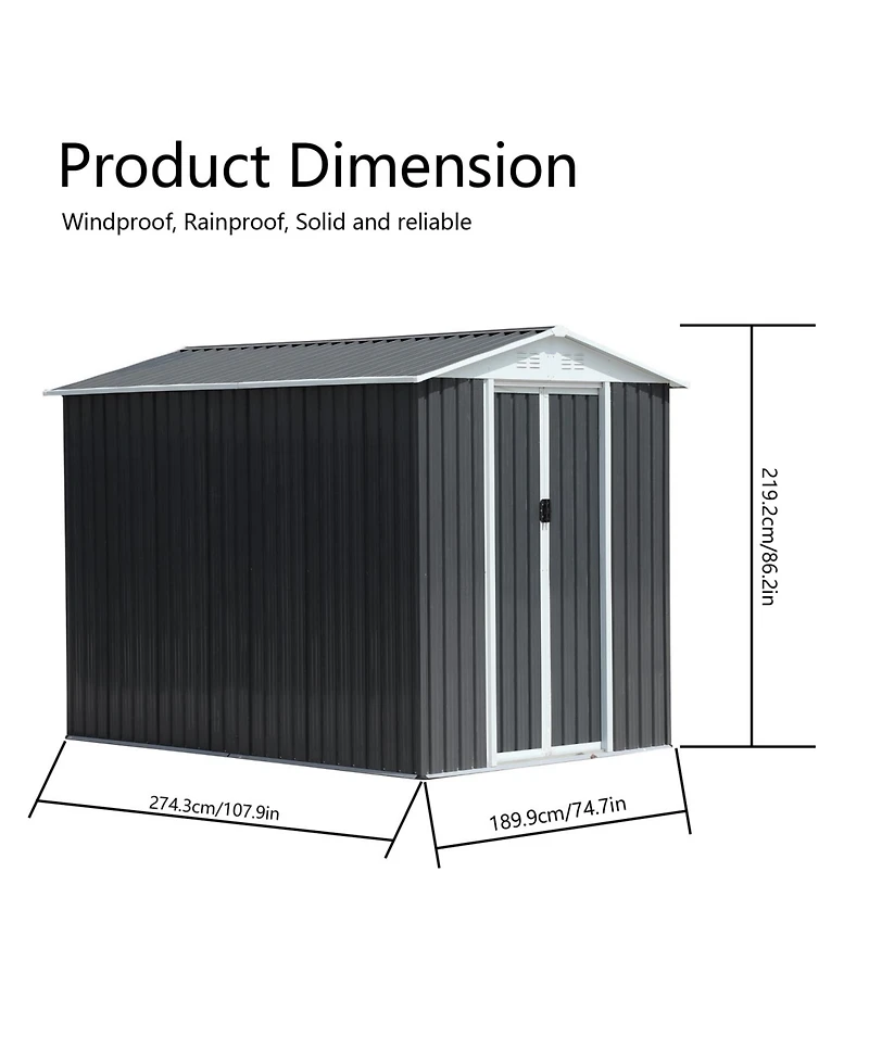Streamdale Furniture Apex Roof Waterproof Bike Storage Shed (6'x9') - Grey