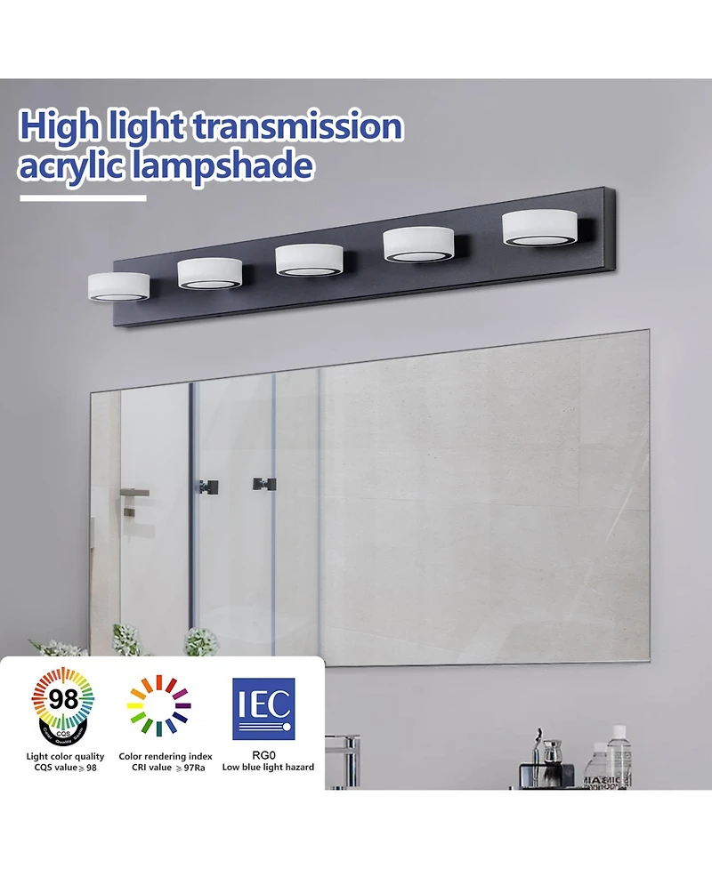 Streamdale Led Modern Black 5-Light Vanity Lights Fixtures Over Mirror Bath Wall Lighting