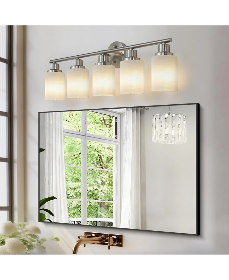 Streamdale Furniture 5-Light Vanity Wall Sconce with Frosted Glass Shades in Brushed Nickel
