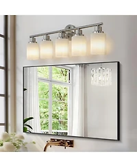 Streamdale Furniture 5-Light Vanity Wall Sconce with Frosted Glass Shades in Brushed Nickel
