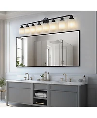 Streamdale Furniture Streamdale 8-Light Vanity Mirror Light Frosted Glass, Black Iron Frame, Bulb Not Incl.