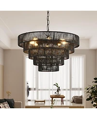 Streamdale Furniture Rustic 5-Tier Hemp Rope Chandelier with 8 Sockets, Hardwired Pendant