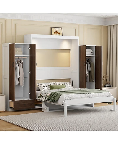 Streamdale Furniture Full Size Murphy Bed Wall Bed with Closet Drawers and Table