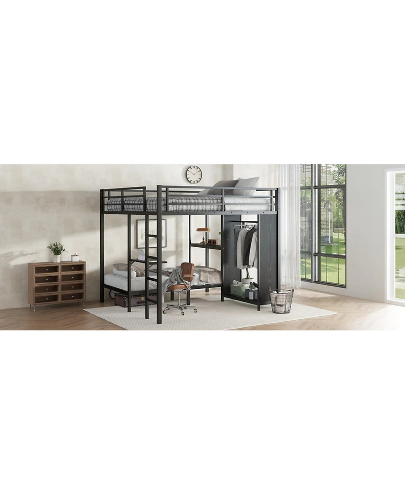 Streamdale Furniture King/Twin Xl Bunk Bed with Wardrobe & Desk - Black