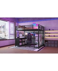 Streamdale Furniture Metal Loft Bed with Wardrobe & Desk Full Size Black