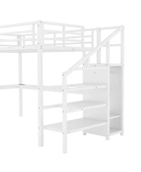 Streamdale Furniture Loft Bed with Desk Wardrobe Shelf & Led - White