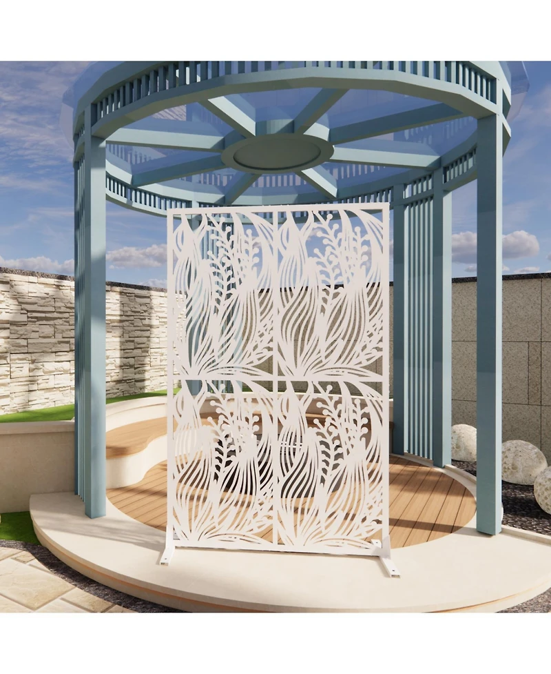 Streamdale Furniture White Leaf Metal Privacy Screen 3.8x6ft