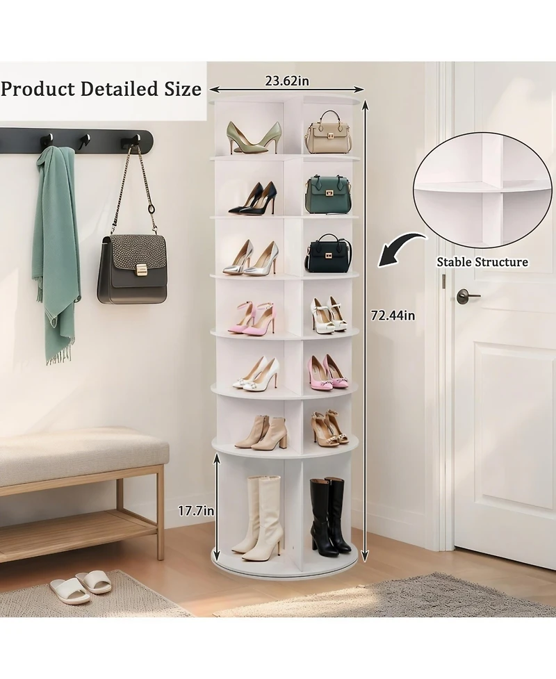 Streamdale Furniture 7-Tier Rotating Shoe Rack Tower - 28 Pairs (White)