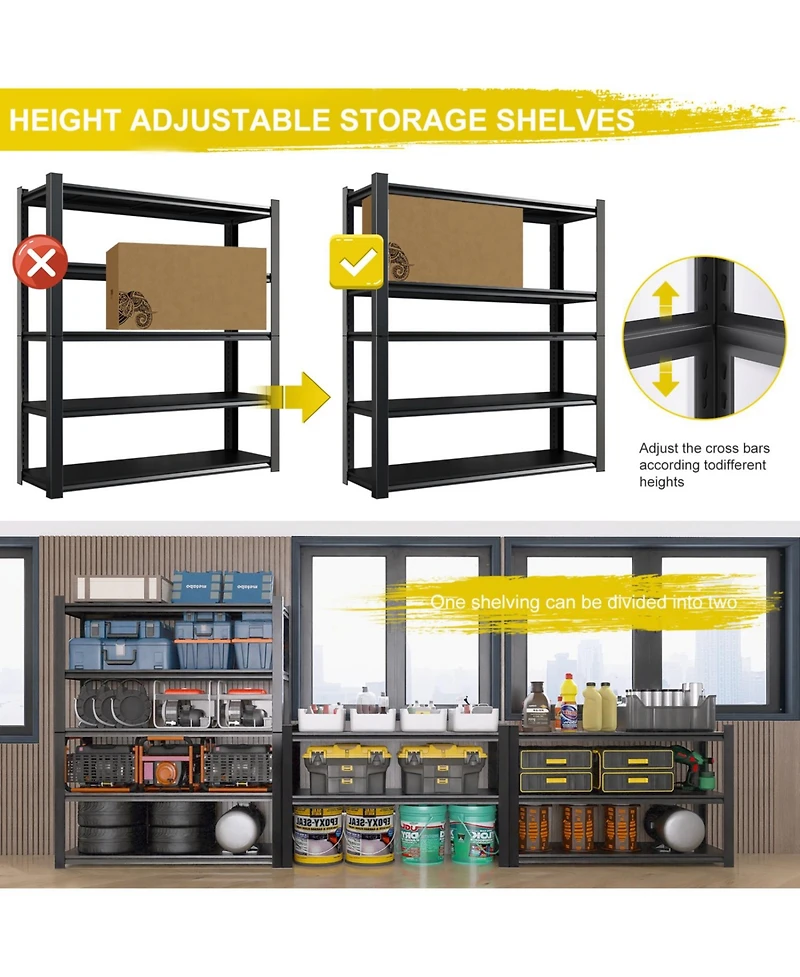 Streamdale Furniture 59" Wide Black Metal Shelves w/ Dividers