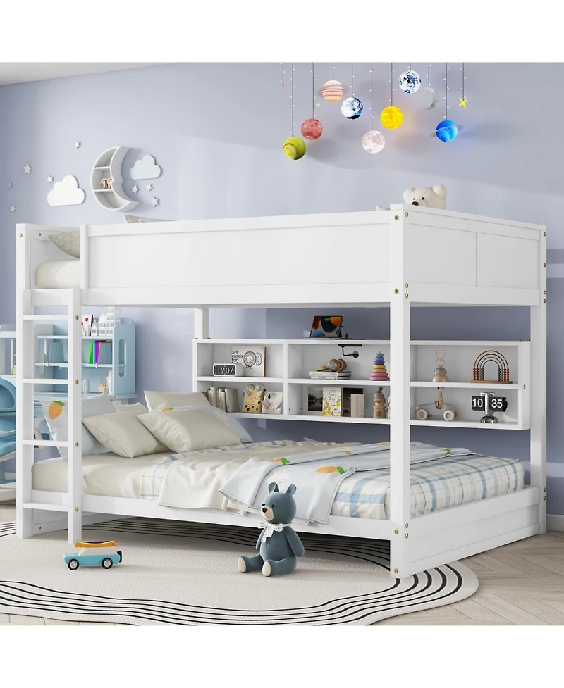 Streamdale Furniture Queen Over Queen Bunk Bed with Storage Charging White