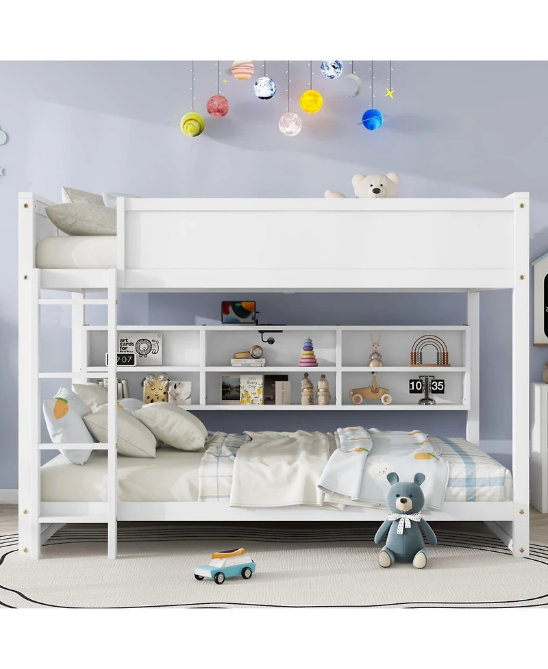 Streamdale Furniture Queen Over Queen Bunk Bed with Storage Charging White
