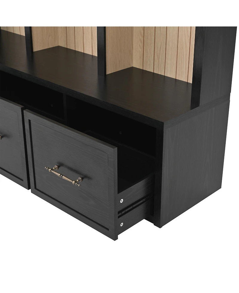 Streamdale Furniture Farmhouse Hall Tree: 59" Entry Bench, 8 Hooks, 3 Drawers, Black