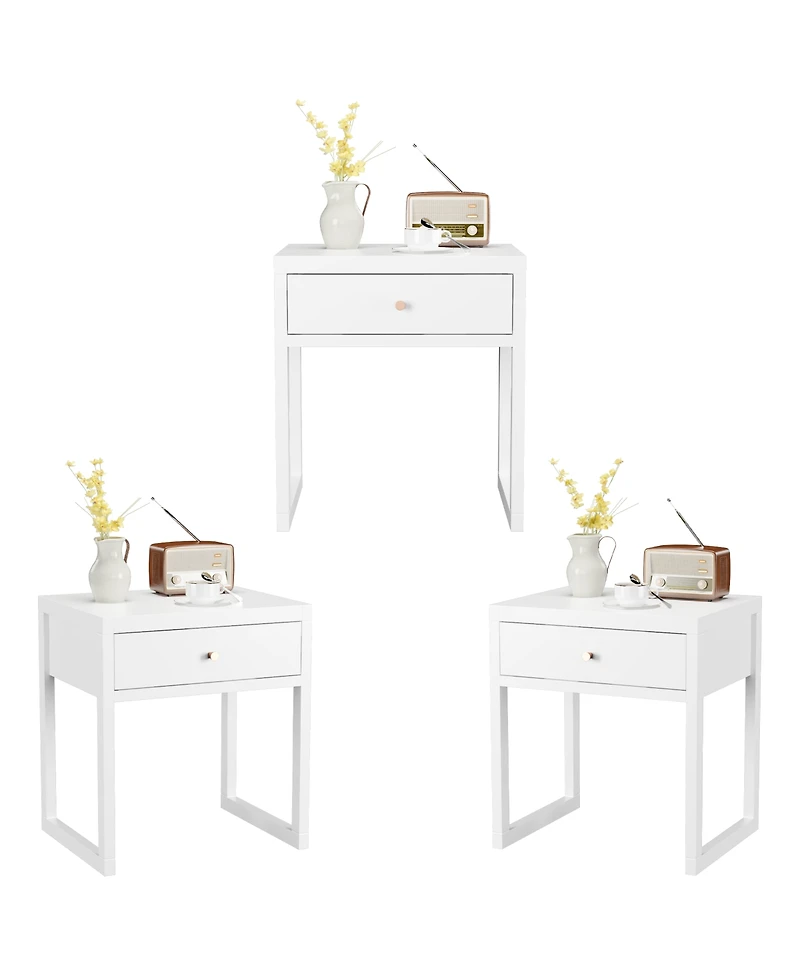 Streamdale Modern White Nightstand with Drawer & Wood Knob