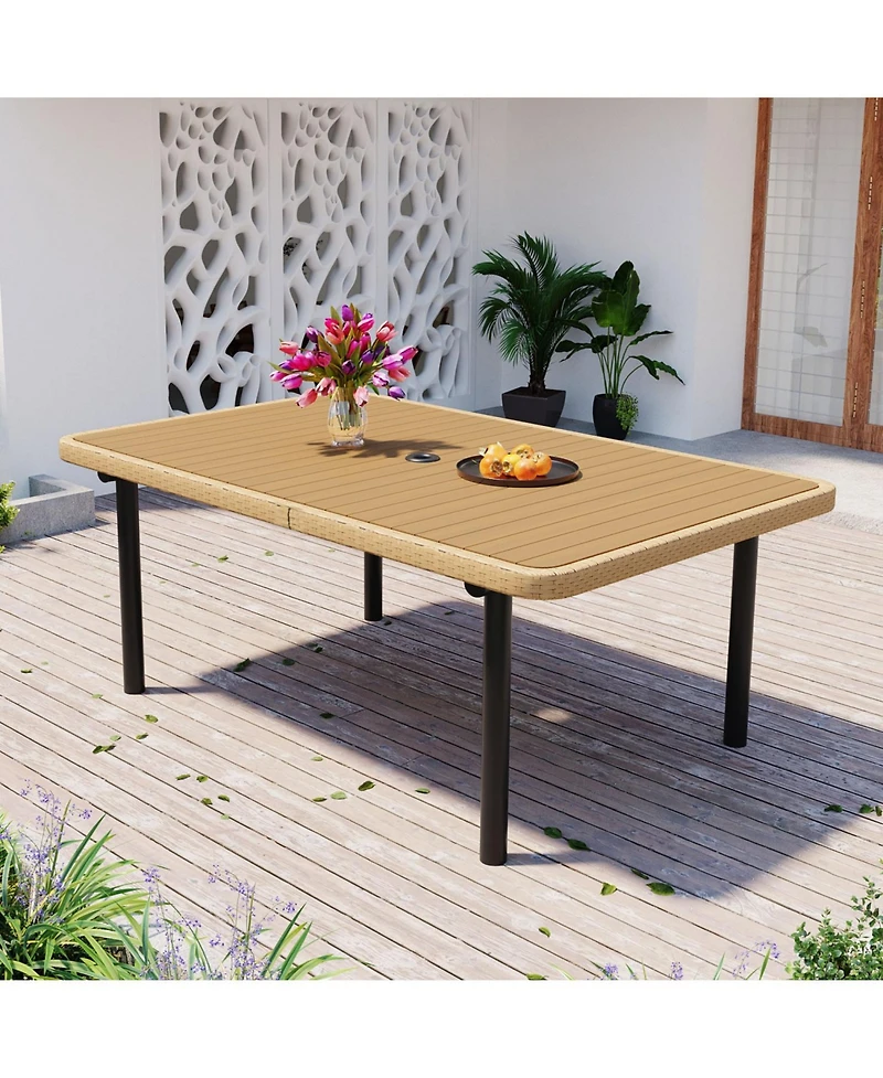 Streamdale 59" Outdoor Dining Table, Polywood Top, Umbrella Hole, Iron Legs