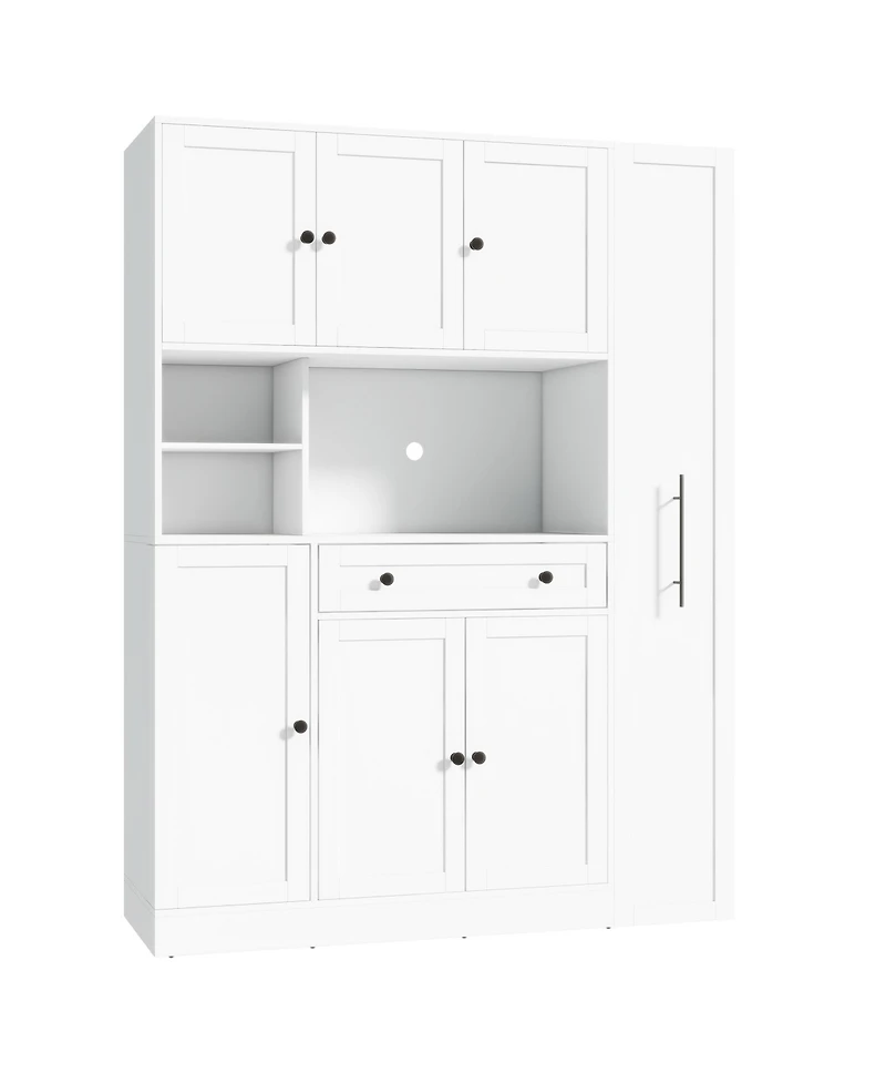 Streamdale White Buffet with Hutch & Pull-Out Side Cabinet