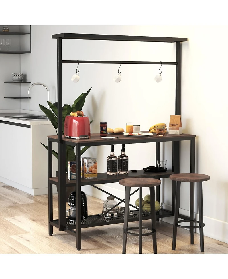 Streamdale Furniture Kitchen Island Baker's Rack Microwave Stand with Storage & 3 Hooks