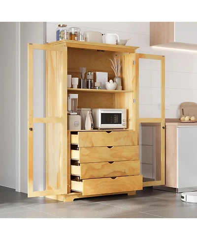 Streamdale Kitchen Pantry Cabinet with Glass Doors & Drawers - Natural