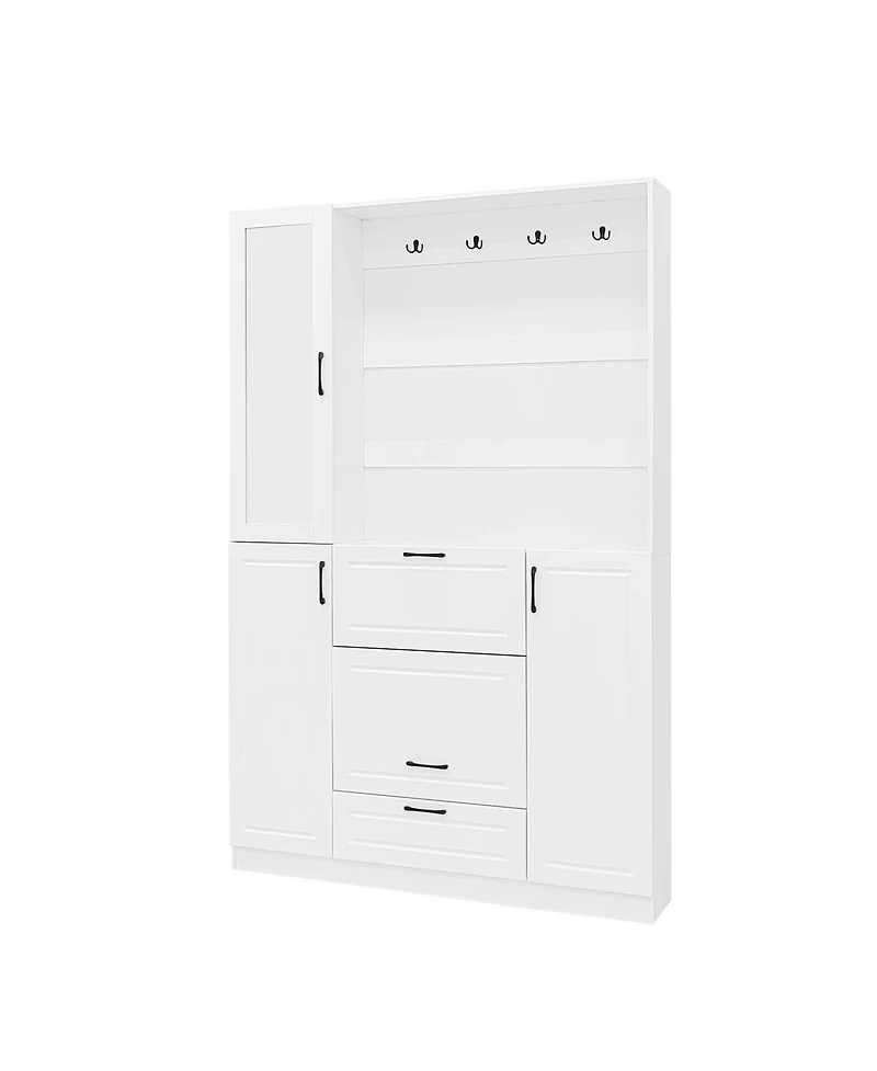 Streamdale Furniture Entryway Bench with Shoe Cabinet, Hall Tree, Hooks & Foldable Seat