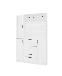 Streamdale Furniture Entryway Bench with Shoe Cabinet, Hall Tree, Hooks & Foldable Seat