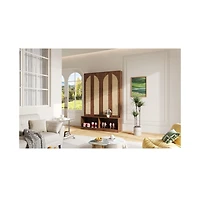 Streamdale Farmhouse Hall Tree - Rattan Doors, Bench, Hooks, Shoe Cabinet - Walnut, 55.1"W