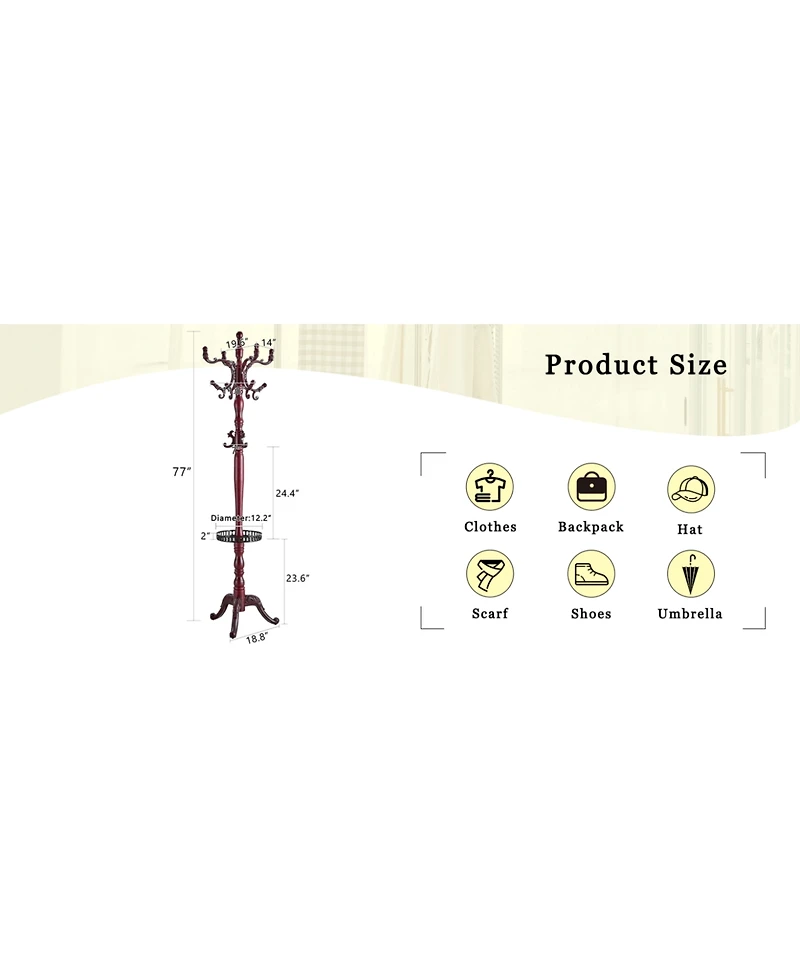 Streamdale Furniture Walnut Wood Coat Rack w/ Key Tray (Crabapple Option)
