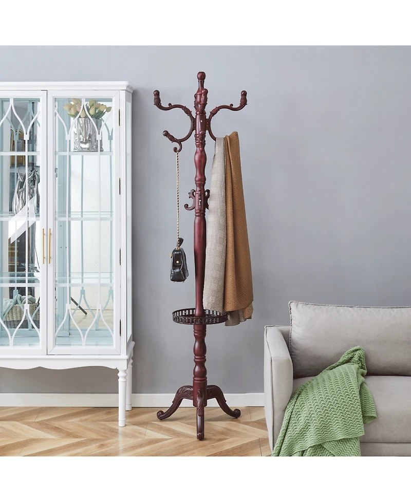 Streamdale Furniture Walnut Wood Coat Rack w/ Key Tray (Crabapple Option)