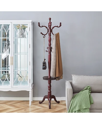 Streamdale Furniture Walnut Wood Coat Rack w/ Key Tray (Crabapple Option)