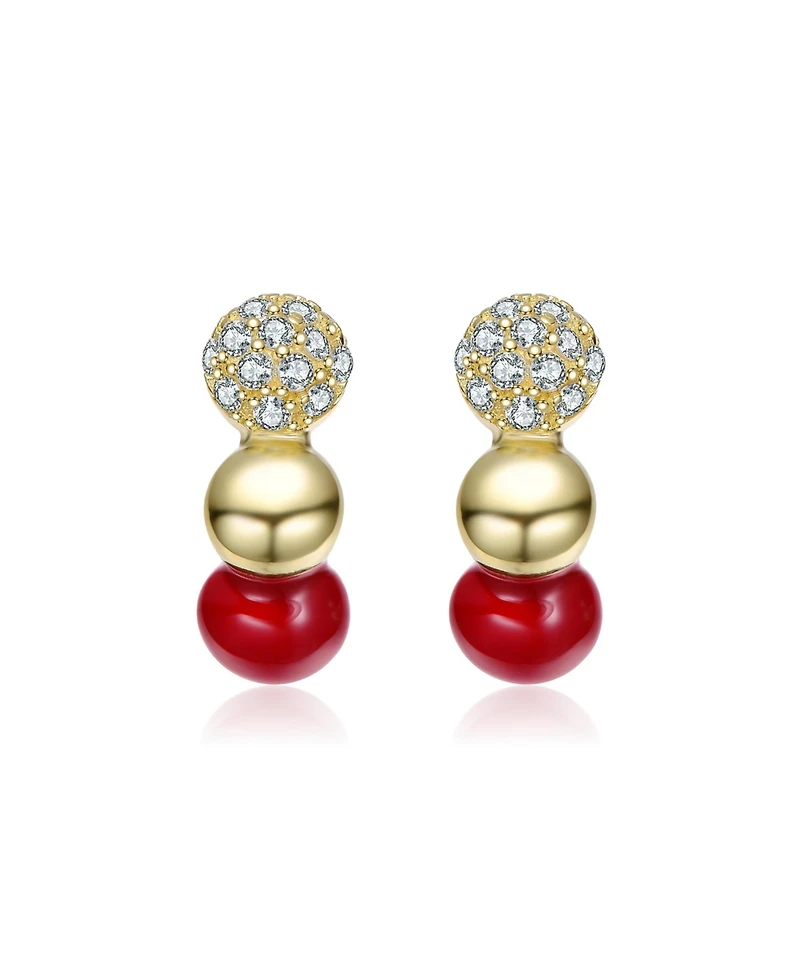 GiGiGirl 14K Gold Plated with Red Enamel & Clear Cubic Zirconia Beaded Hoop Earrings