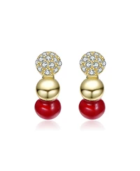 GiGiGirl 14K Gold Plated with Red Enamel & Clear Cubic Zirconia Beaded Hoop Earrings