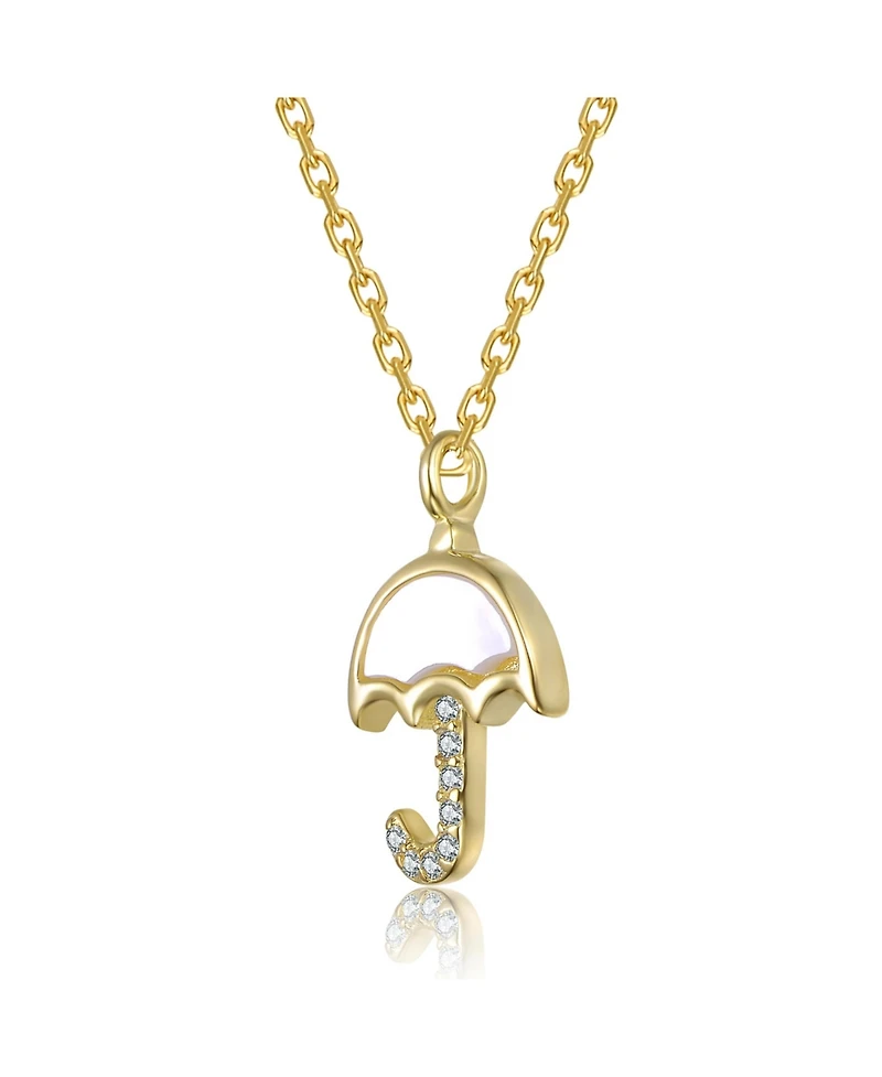 GiGiGirl 14K Gold Plated With Mother Of Pearl & Clear Cubic Zirconia Umbrella Design Pendant Necklace For Kids