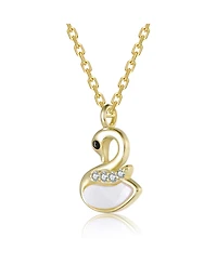 GiGiGirl 14K Gold Plated with Black Eyes, Clear Cubic Zirconia Graceful Swan Design Pendant Necklace For Kids