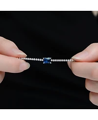 Genevive Sterling Silver White Gold Plated with Colored Cubic Zirconia Solitaire Thin Chain Necklace