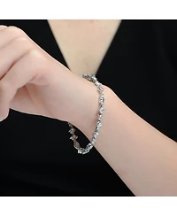 Genevive Sterling Silver White Gold Plated with Clear Cubic Zirconia Symmetrical Design Statement Bracelet