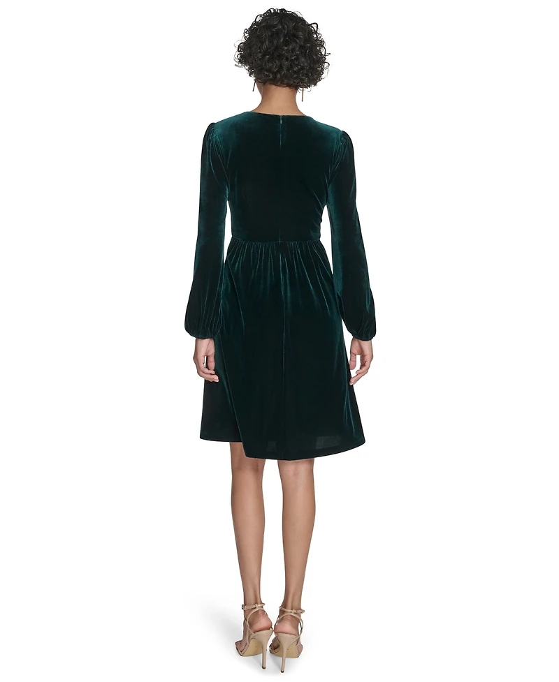 Jessica Howard Petite Balloon Sleeve Jewel Neck Dress
