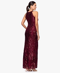 B&A By Betsy and Adam Petite Halter Neck Sequin Dress