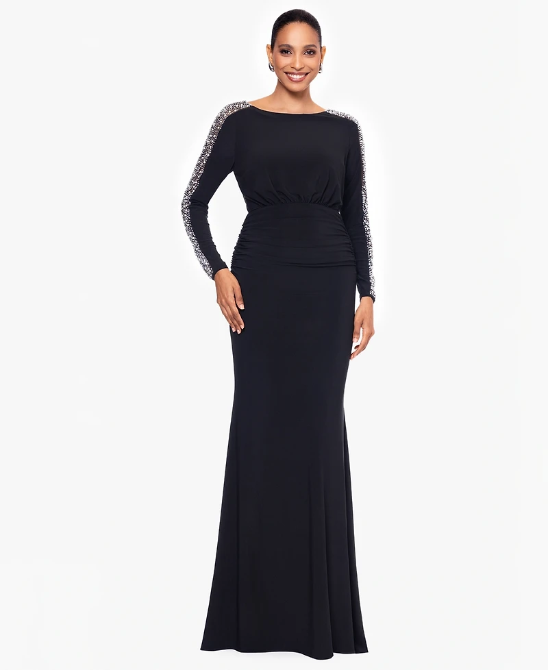 Betsy & Adam Petite Beaded Scoop Neck Dress