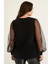 June + Vie Women's Puff-Sleeve French Terry Sweatshirt